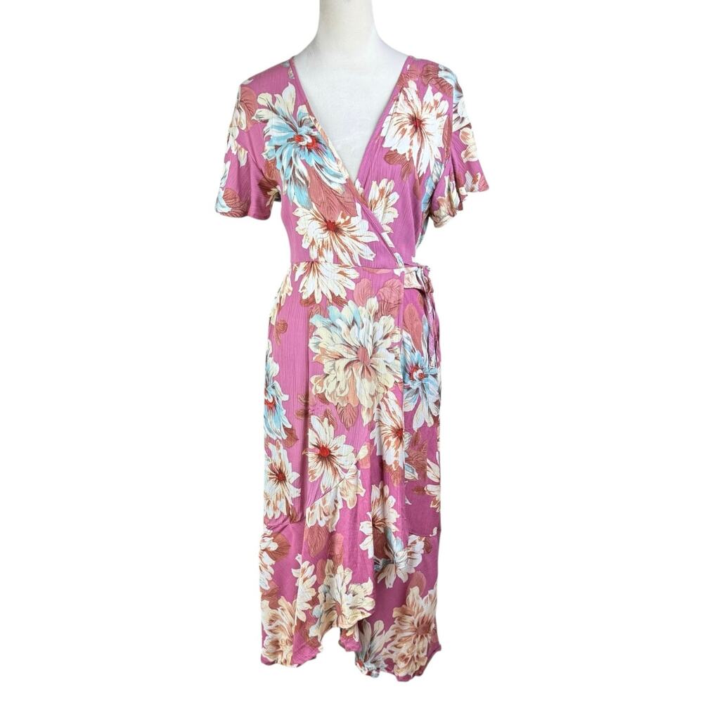 Band of the Free NWT Lisa Pink Floral Faux Wrap Short Sleeve V-Neck Maxi Dress